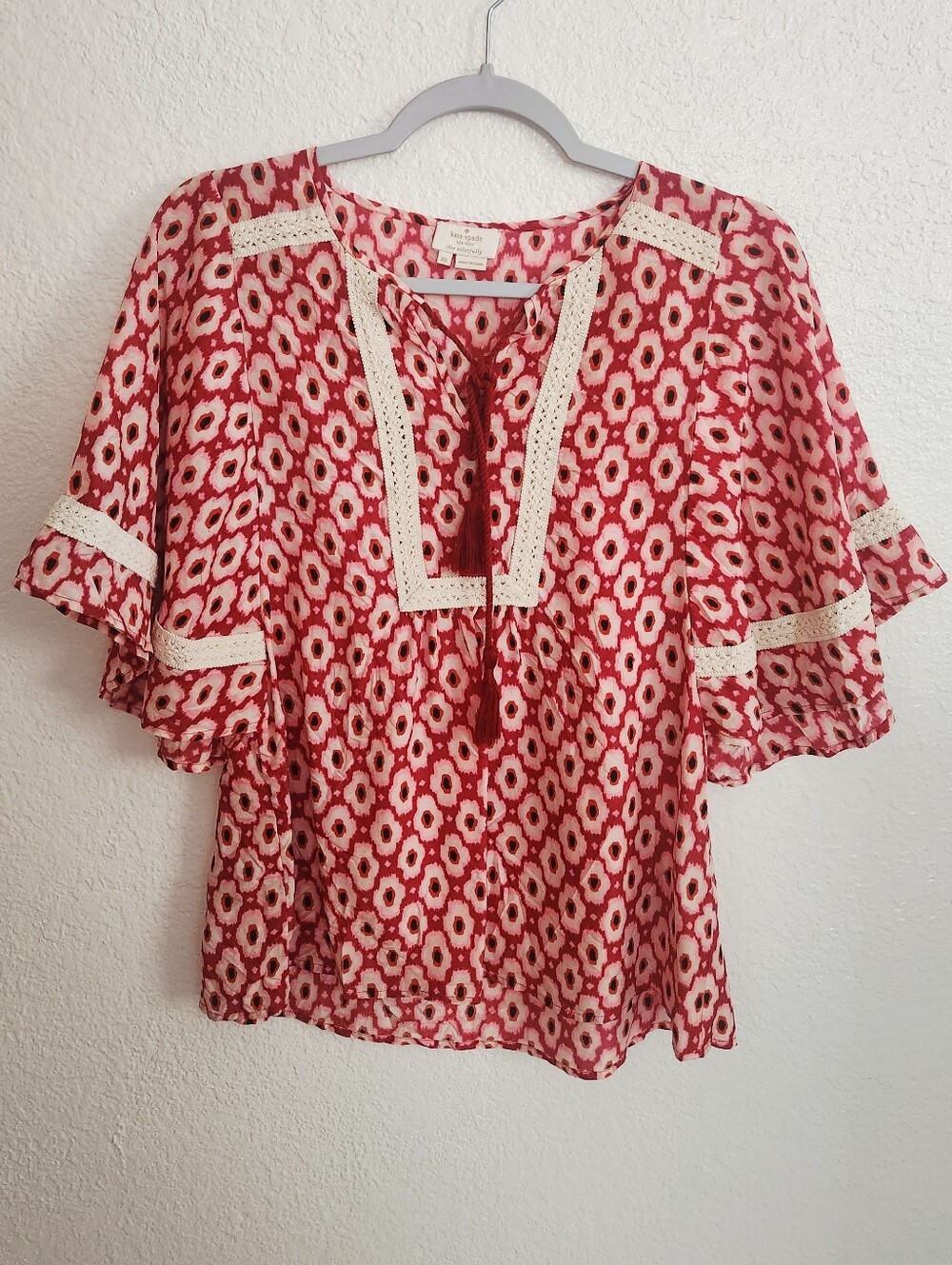 Kate Spade Red & Cream Blouse. Size XS